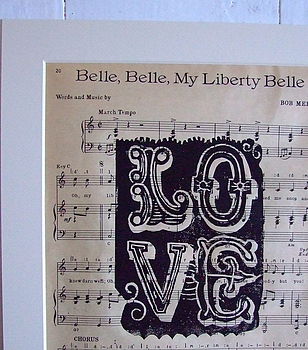 Handprinted Vintage Sheet Music Love Print, 4 of 7