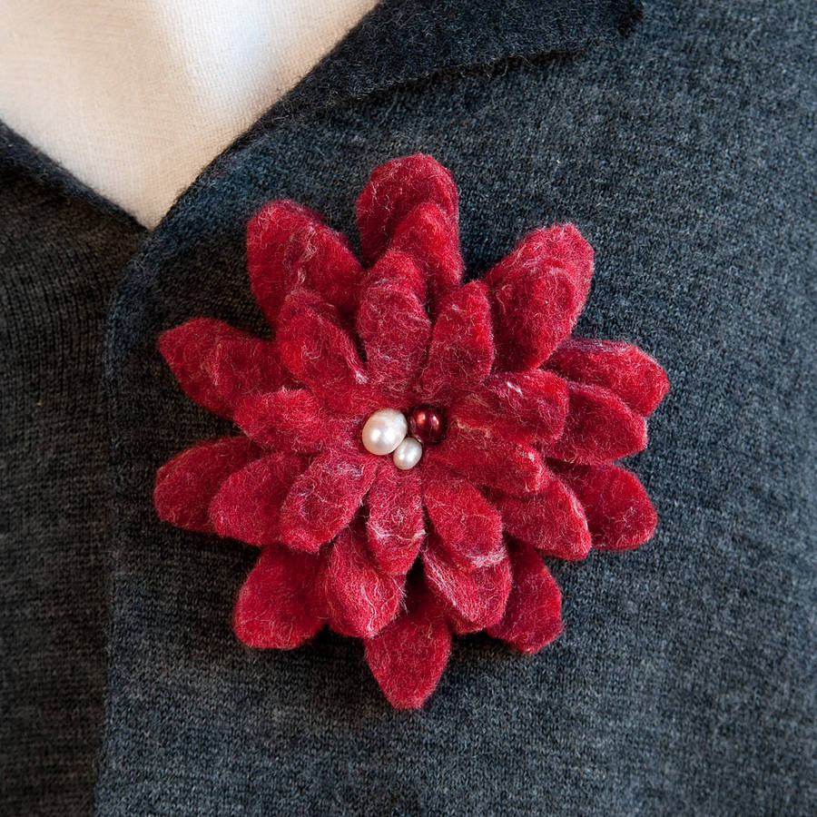 Handfelted Felt and Freshwater Pearl Corsage Brooch, 1 of 8