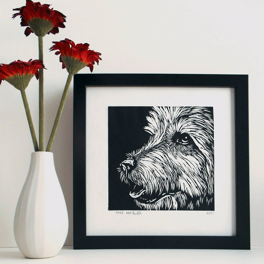 handprinted linocut dog by cetus