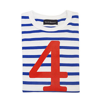 French Blue + White Breton Striped Number/Age T Shirt, 5 of 6