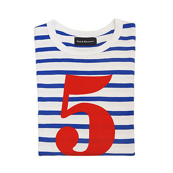 French Blue + White Breton Striped Number/Age T Shirt, 6 of 6