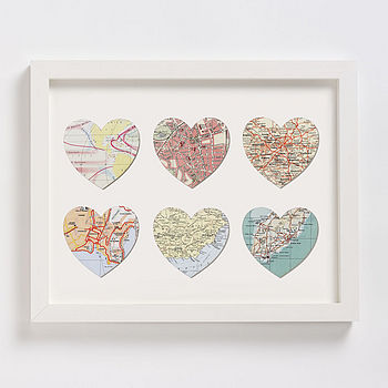 Personalised Six Map Hearts Wedding Anniversary Print, 9 of 9