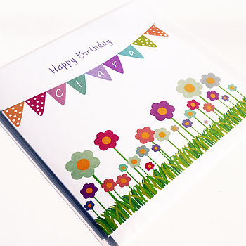 Bunting And Flowers: Personalised Card, 3 of 4