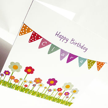 Bunting And Flowers: Personalised Card, 4 of 4