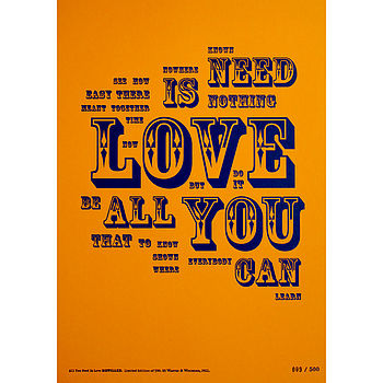 'All You Need Is Love' Letterpress Print, 2 of 4