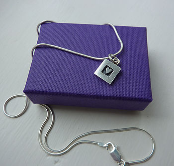 Silver Heart And Square Necklace, 3 of 4