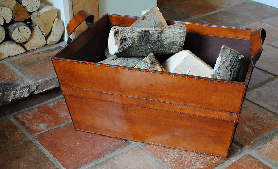 leather log basket by life of riley
