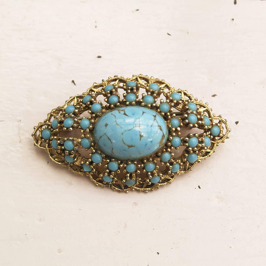 Faux Turquoise Vintage Brooch By Lou & Co.