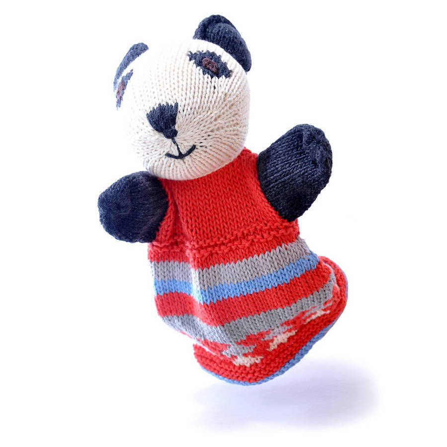 Hand Knitted Organic Cotton Panda Puppet