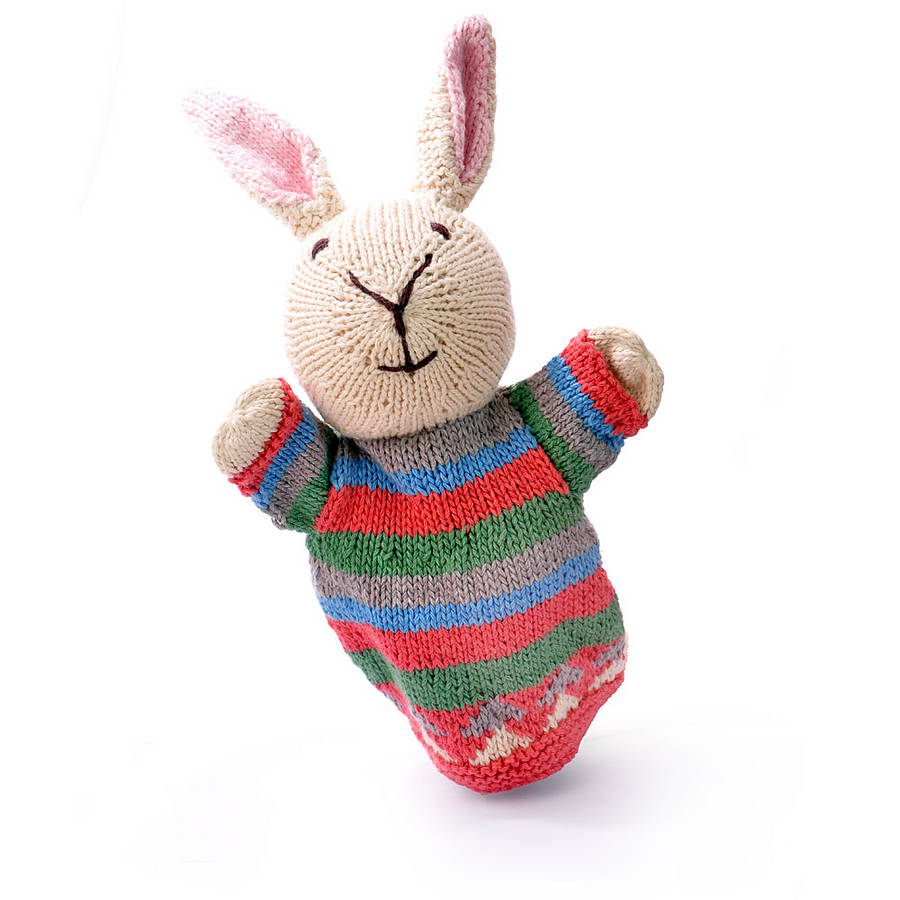 Hand Knitted Organic Cotton Rabbit Puppet