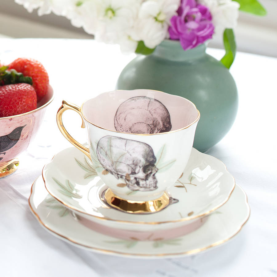Upcycled Skull Design Vintage Teacup By Melody Rose