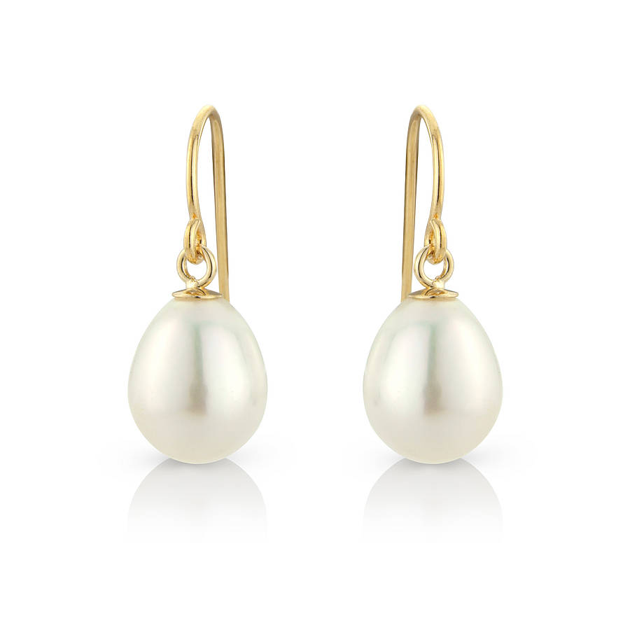 Tear Drop Pearl Earrings On Silver Hooks By Argent of London