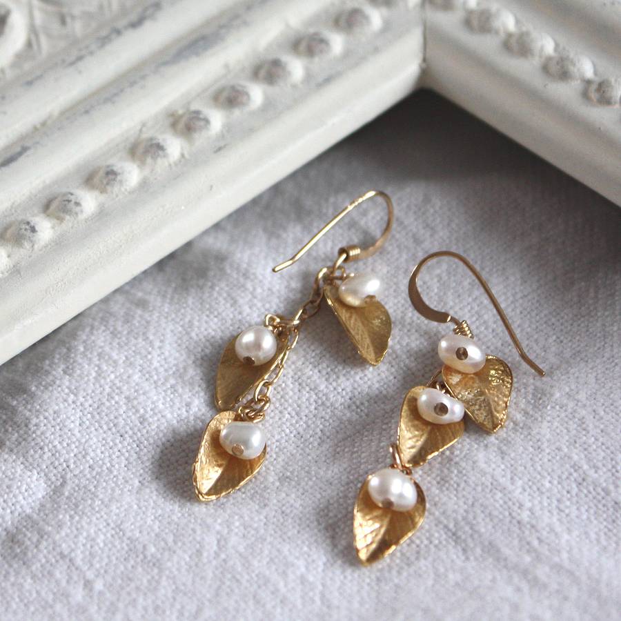 Delilah Gold Leaf And Bead Earrings, 1 of 7
