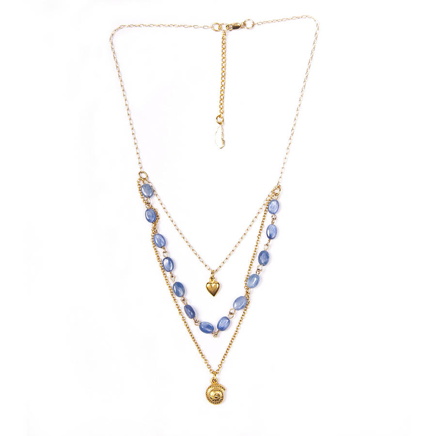 three row gold chain and charm necklace by harry rocks ...
