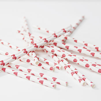 Red Heart Print Paper Party Straws, 5 of 5