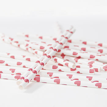 Red Heart Print Paper Party Straws, 3 of 5