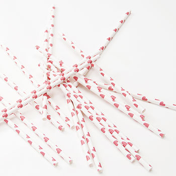 Red Heart Print Paper Party Straws, 4 of 5