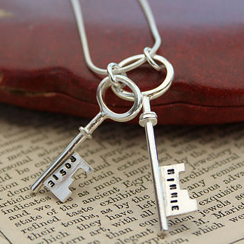 Personalised Double Sterling Silver Key Necklace, 3 of 7