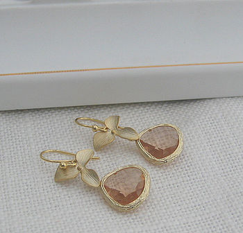 Orchid Flower Faceted Glass Drop Earrings, 2 of 6