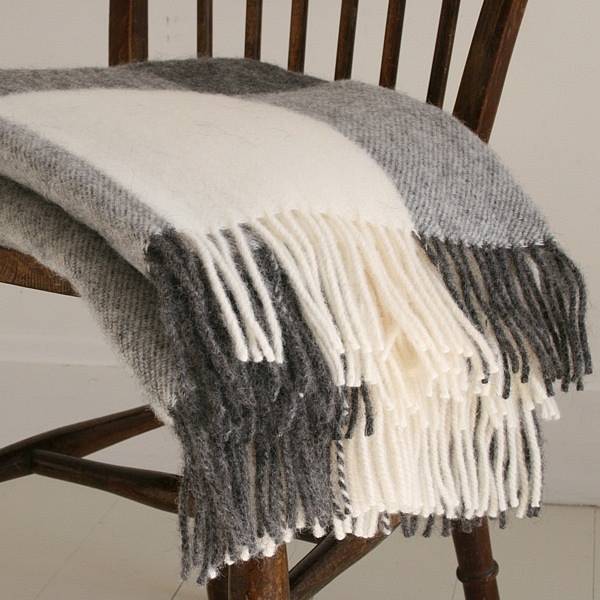 Grey And Cream Check Wool Throw By pebble & chalk