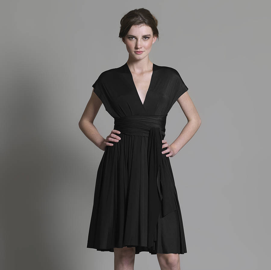 black multiway knee length dress by in one clothing ...