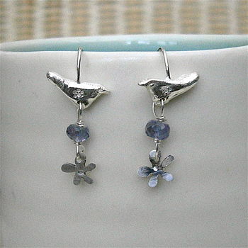 Bird Hook Earrings With Gems And Flowers, 2 of 4