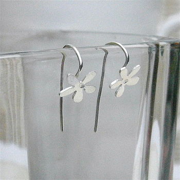 Tiny Silver Flower Hook Earrings, 2 of 2