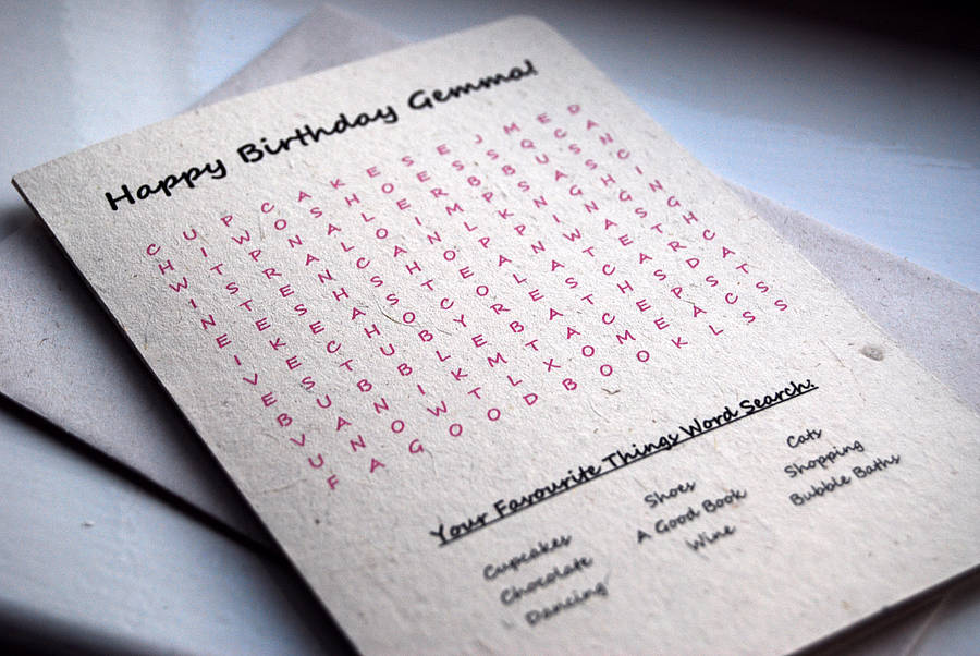 Personalised Word Search Card By Ruby Wren Designs Notonthehighstreet