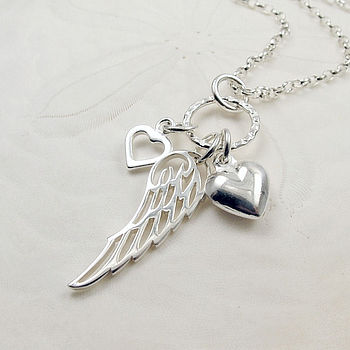 Sterling Silver Wing And Hearts Necklace, 2 of 5
