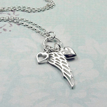 Sterling Silver Wing And Hearts Necklace, 3 of 5