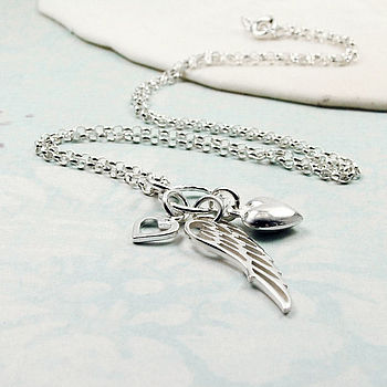 Sterling Silver Wing And Hearts Necklace, 4 of 5