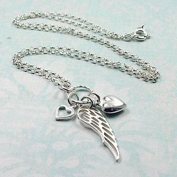 Sterling Silver Wing And Hearts Necklace, 5 of 5