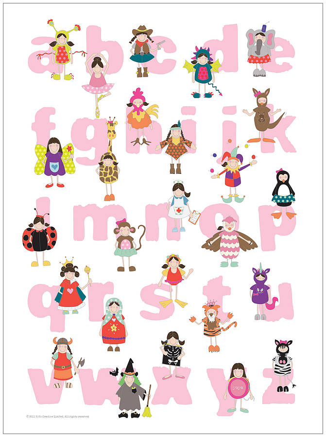 girl's alphabet nursery poster by yoyo-me | notonthehighstreet.com