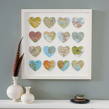 Sixteen Map Location Hearts Wedding Anniversary Print, 4 of 8