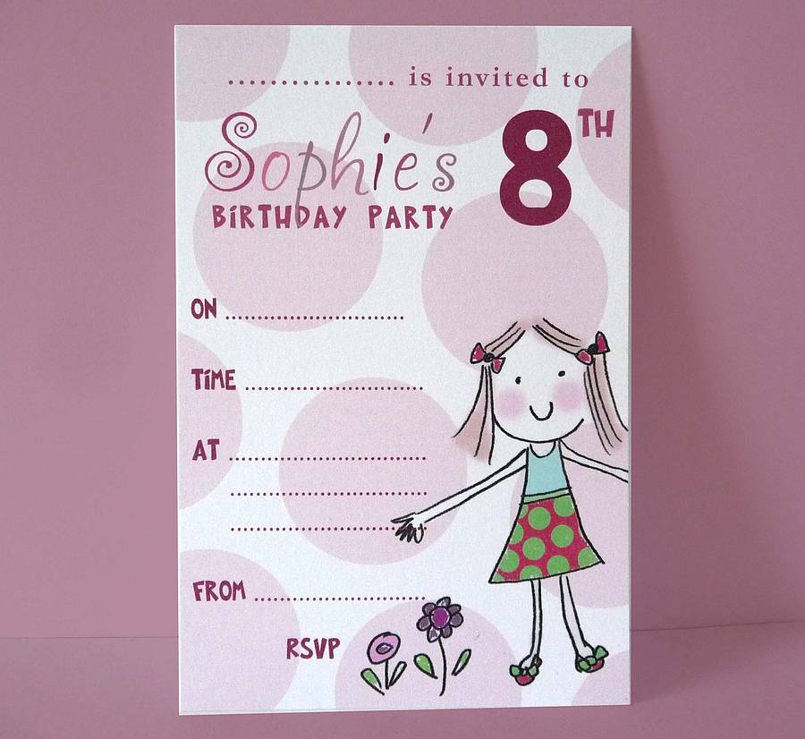 personalised girl's birthday party invitations by molly moo designs ...