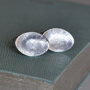 Silver Fingerprint Oval Wedding Cufflinks, 3 of 9