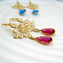 Gold Plated Scroll Glass Drop Earrings, thumbnail 2 of 3