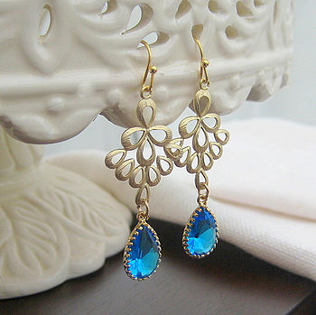 Gold Plated Scroll Glass Drop Earrings, 3 of 3
