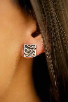 Abstract Hammered Sterling Silver Square Stud Earrings, 2 of 2