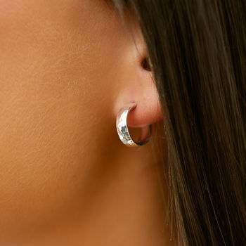 Essence Hammered Sterling Silver Hoop Earrings, 4 of 5