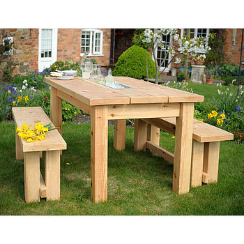 Chunky Wood Planter/Drinks Dining Table And Benches Set, 2 of 5