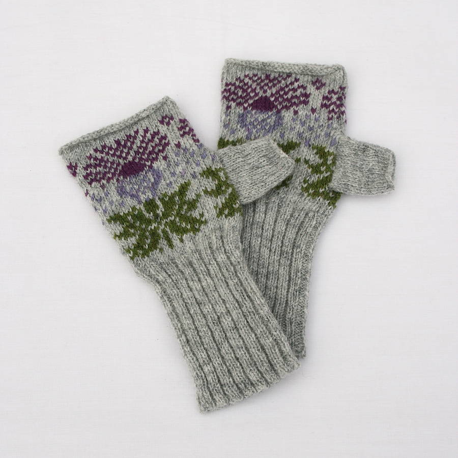 Fairisle Thistle Knitted Fingerless Gloves