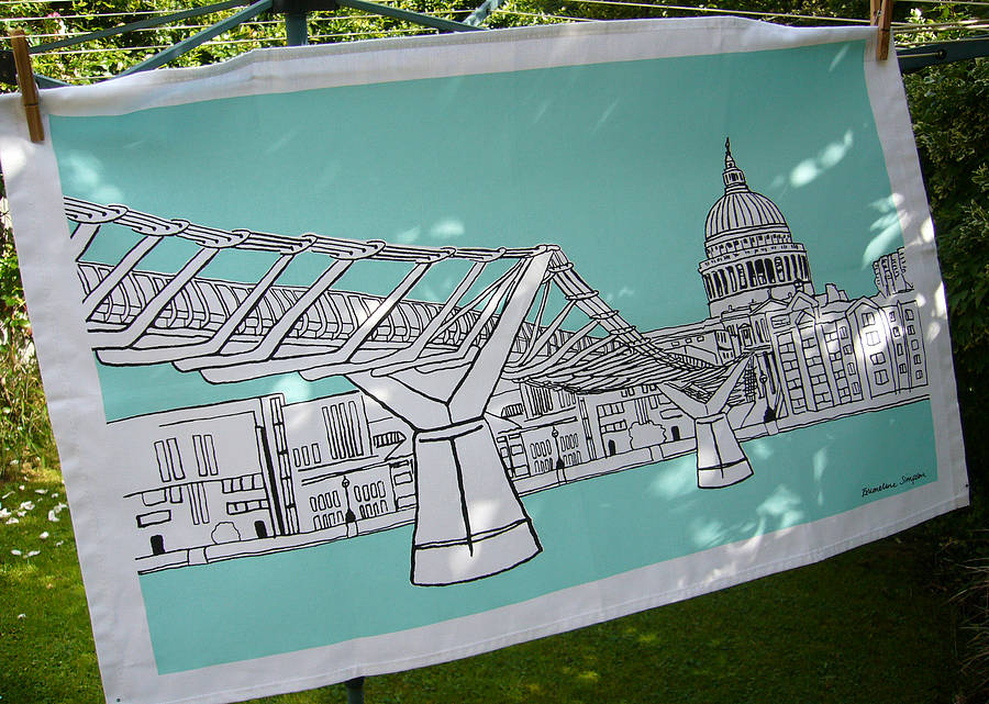 London Tea Towel 'Millennium Bridge' Aqua, 1 of 4