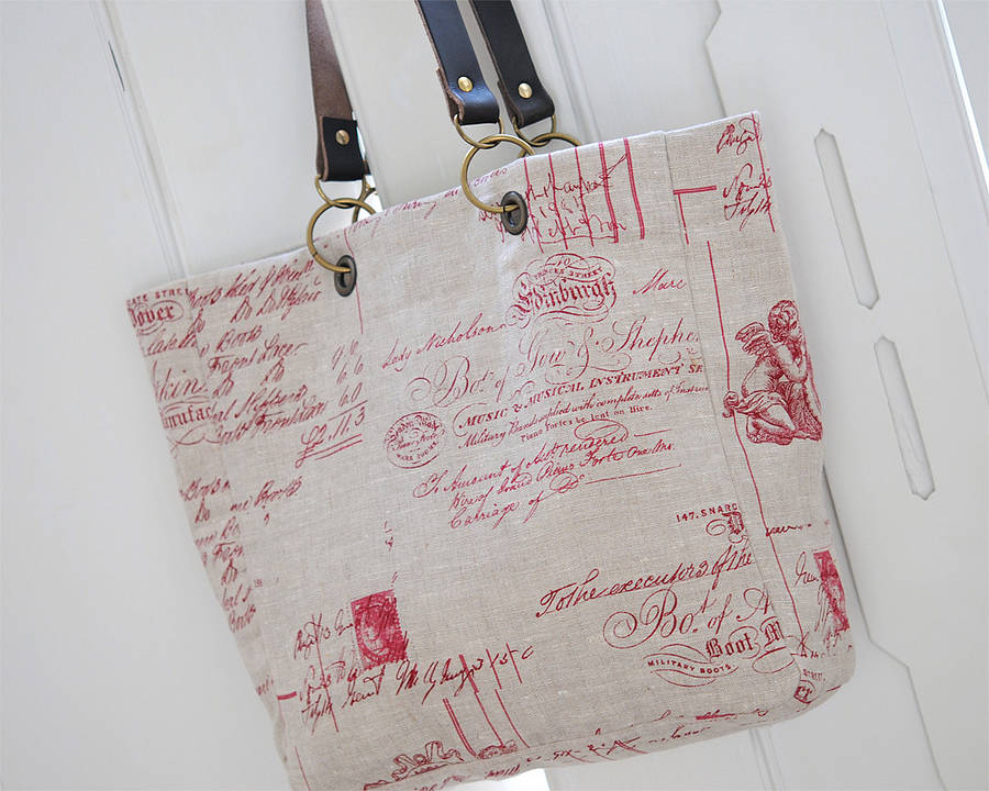 Cherub Linen Bag With Leather Handles By Victoria Jill