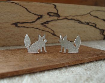 Handmade Silver Fox Stud Earrings, 2 of 3