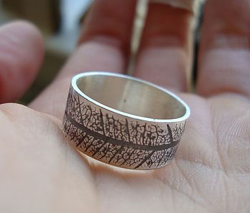 Handmade Silver Leaf Imprint Band Ring, 2 of 2