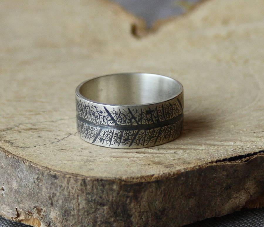 Handmade Silver Leaf Imprint Band Ring, 1 of 2