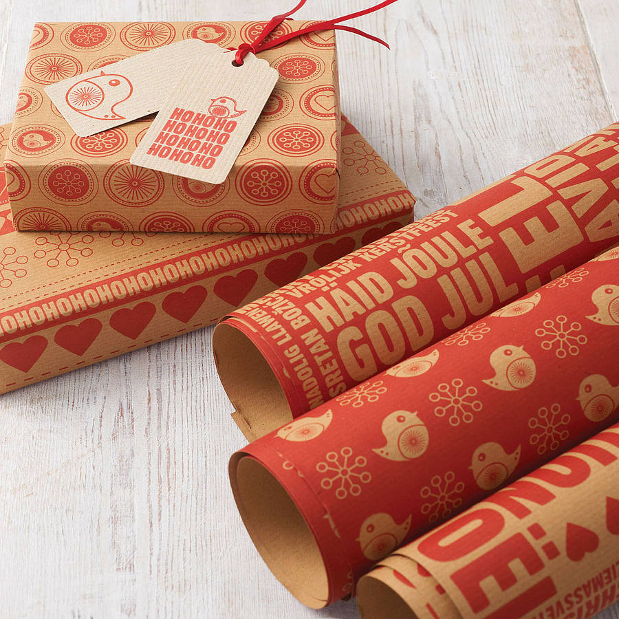 Red And Kraft Assorted Christmas Wrapping Paper Set