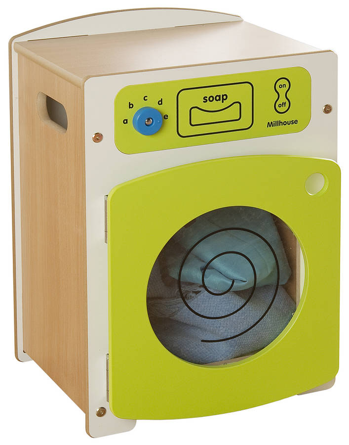 toy wooden kitchen with washing machine