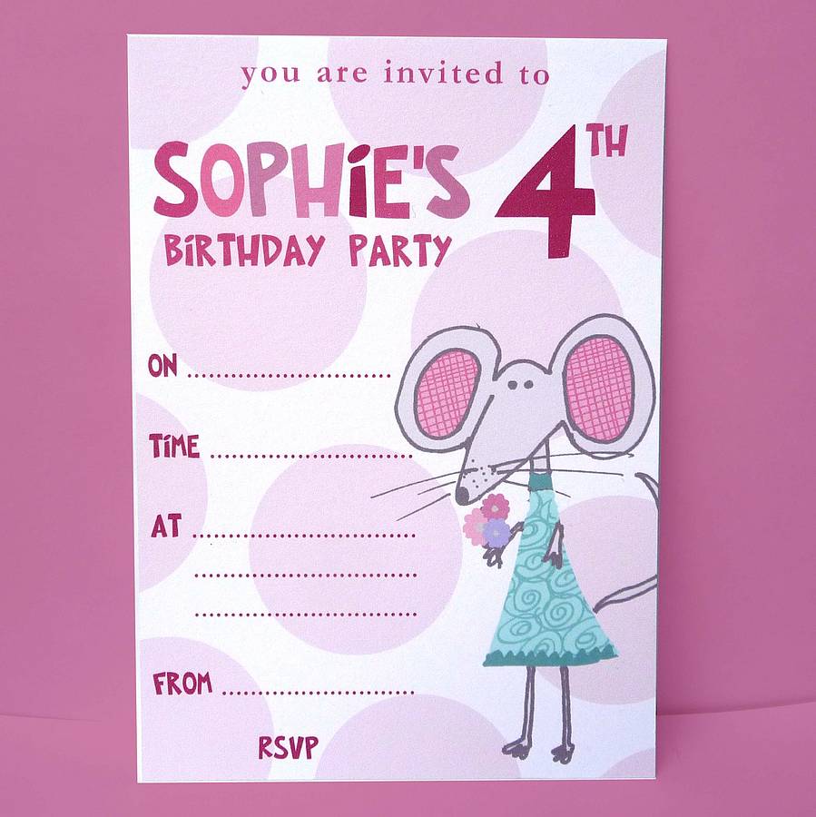 Eight Personalised Mouse Party Invitations By Molly Moo Designs ...